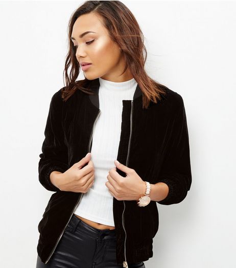 Black Velvet Bomber Jacket | New Look