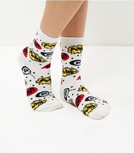 Cream Pow Print Socks | New Look