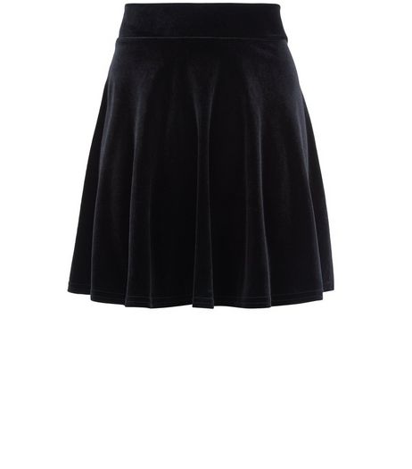 Teens Black Velvet Skater Skirt | New Look