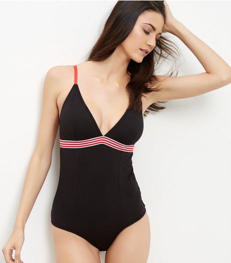 Black Stripe Trim Strappy Bodysuit | New Look