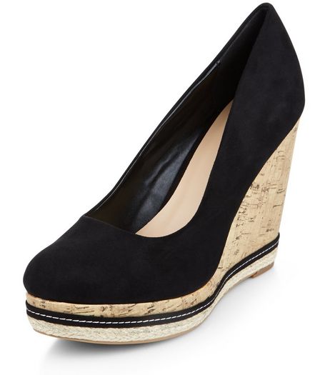 Black Suedette Contrast Cork Wedges | New Look
