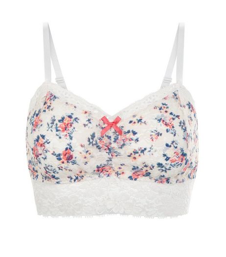 White Floral Print Lace Bralet | New Look