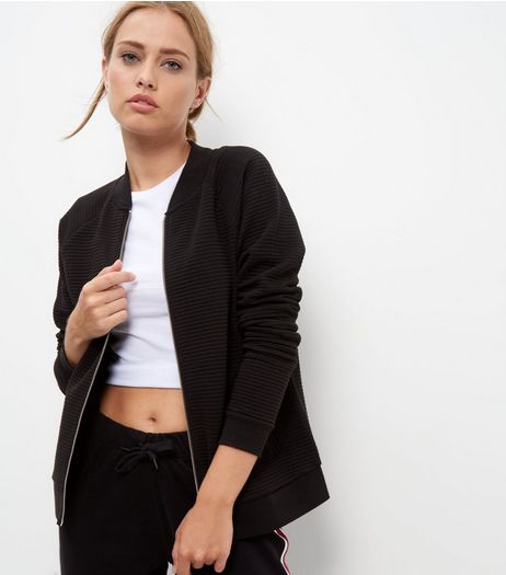 Black Ribbed Zip Up Jacket | New Look