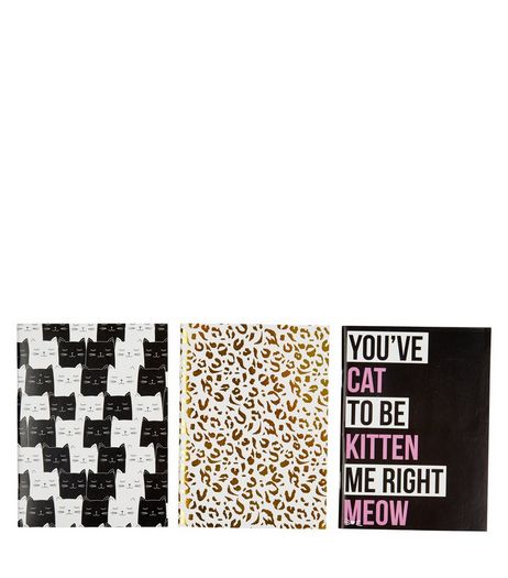 3 Pack Black Animal Slogan Print Notebooks | New Look