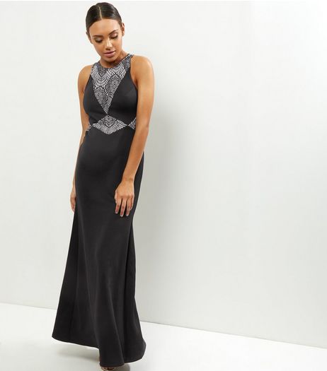 Black Lace Panel Maxi Dress | New Look