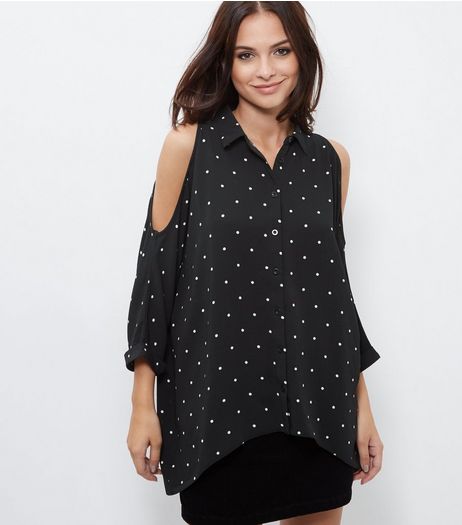 Black Spot Print Cold Shoulder Shirt | New Look