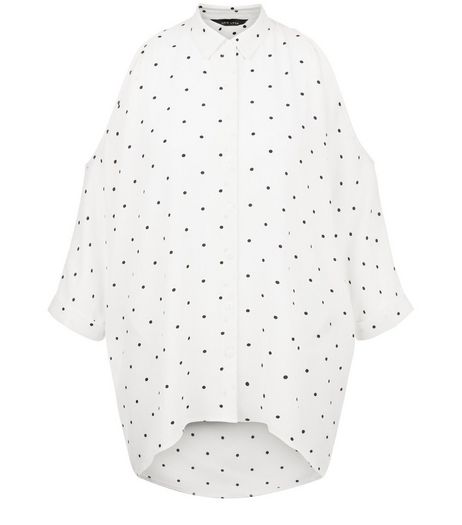 White Spot Print Cold Shoulder Shirt | New Look