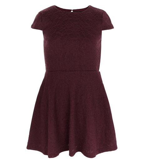 Girls Burgundy Lace Skater Dress | New Look