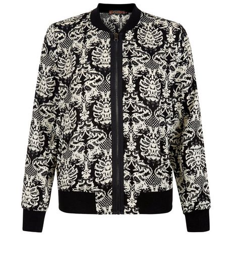 Black Abstract Print Bomber Jacket | New Look