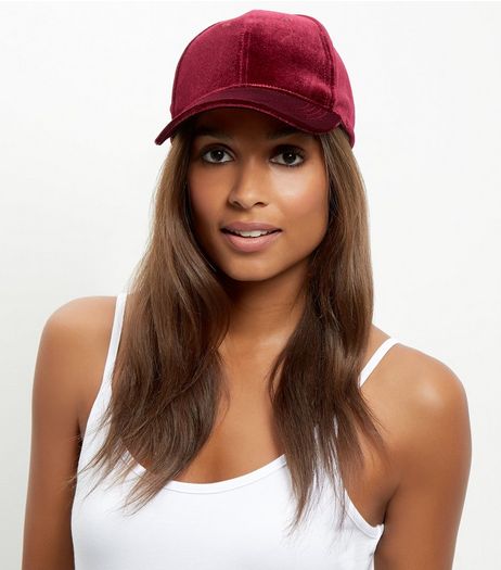 Dark Red Velvet Cap | New Look