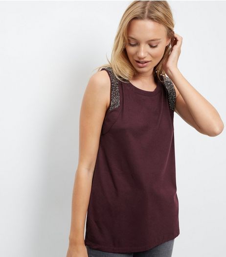 Anita and Green Burgundy Embellished Trim Vest | New Look