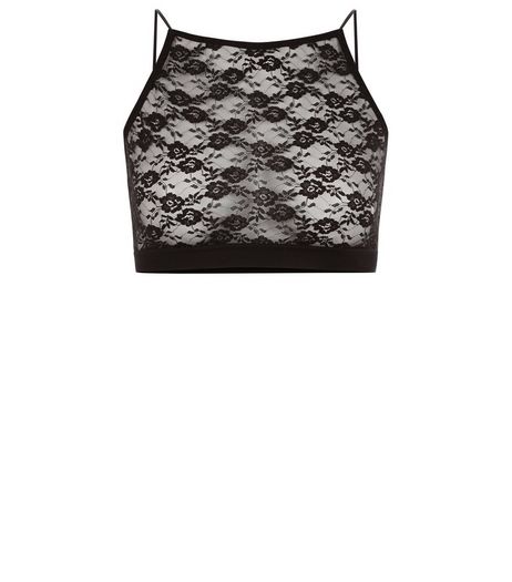 Black Lace High Neck Strappy Bralet | New Look