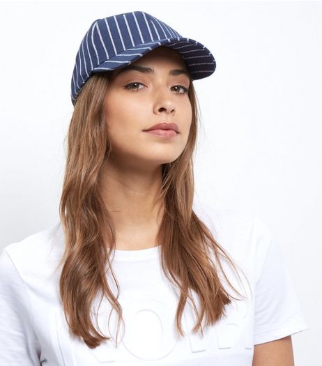 Blue Pinstripe Baseball Cap | New Look