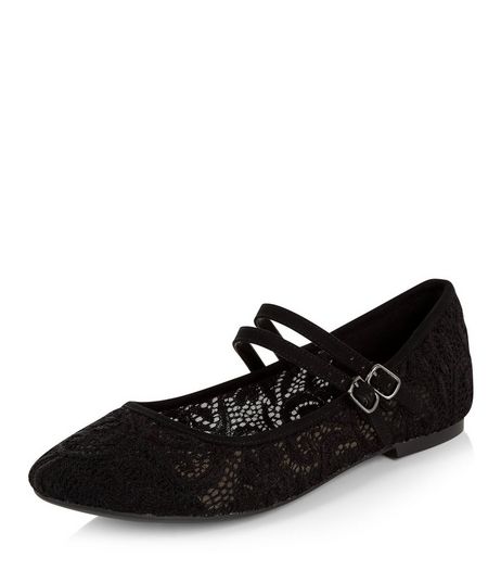 Black Lace Double Strap Pumps | New Look