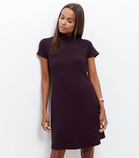 Blue Stripe Funnel Neck Mini Dress | New Look