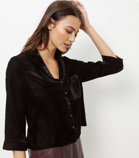 Black Velvet Cropped Shirt | New Look