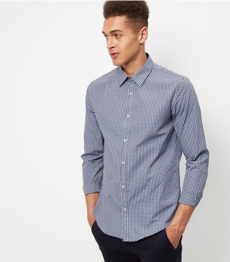 Navy Gingham Check Long Sleeve Shirt | New Look