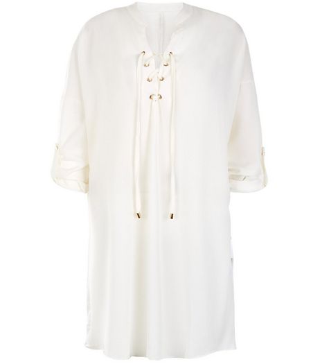 Blue Vanilla Cream Lace Up Dress | New Look