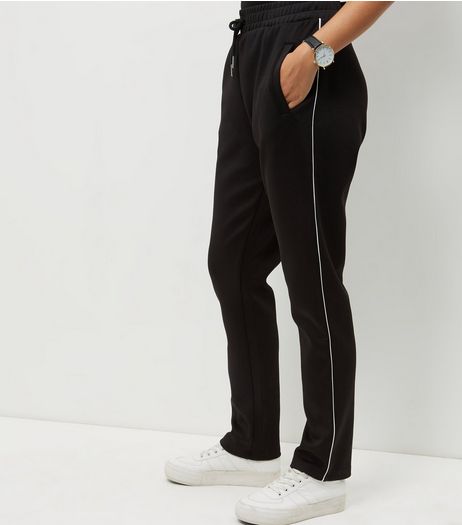 Black Contrast Trim Straight Leg Joggers | New Look