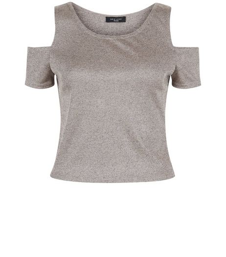 Petite Mid Pink Foil Cold Shoulder Top | New Look