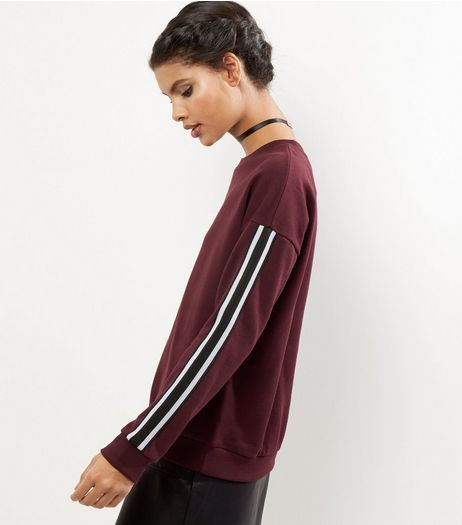 Burgundy Tape Sleeve Sweater | New Look