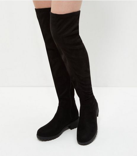Black Suedette Over The Knee Boots | New Look