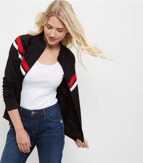 Black Chevron Stripe Zip Up Jacket | New Look