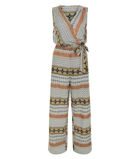 Apricot White Stripe Tile Print Belted Jumpsuit | New Look