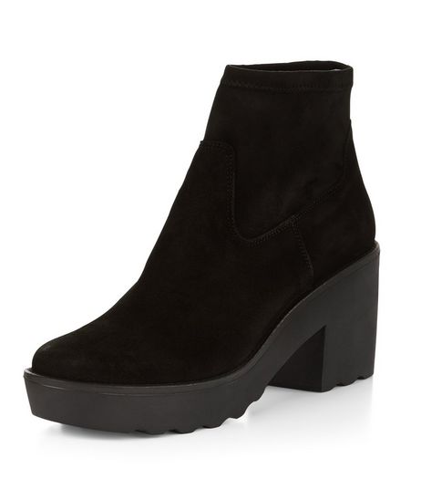 Black Premium Suede Chunky Ankle Boots | New Look