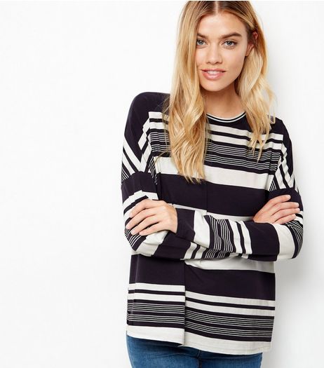 Blue Stripe Ribbed Trim Long Sleeve Top | New Look