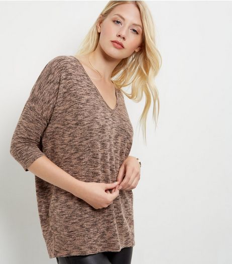 Camel Fine Knit V Neck Top | New Look