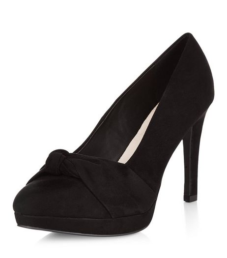 Wide Fit Black Comfort Knotted Strap Platform Heels | New Look