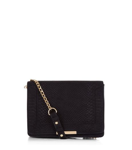 Black Snakeskin Texture Chain Shoulder Bag | New Look