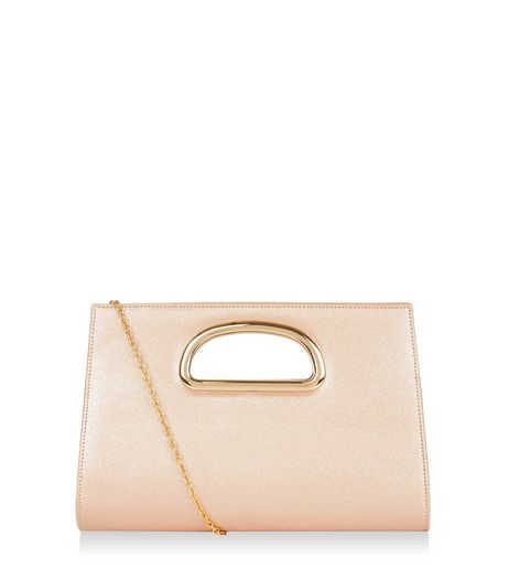 Bronze Metal Handle Clutch | New Look