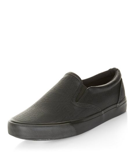 Teens Black Snakeskin Texture Slip On Plimsolls | New Look