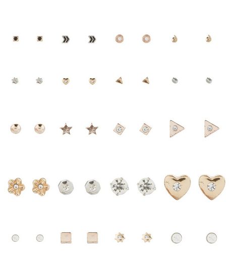 20 Pack Gold Diamante Stud Earrings | New Look