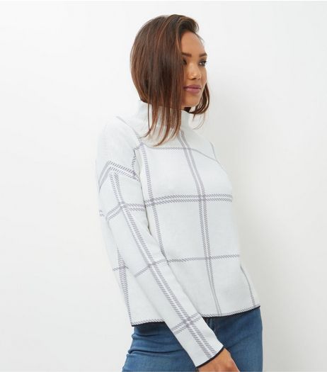 White Check Turtle Neck Jumper | New Look