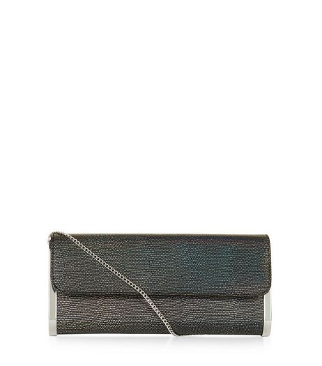 Black Textured Metal Trim Clutch | New Look