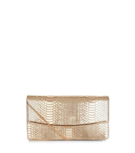 Gold Snakeskin Texture Clutch | New Look