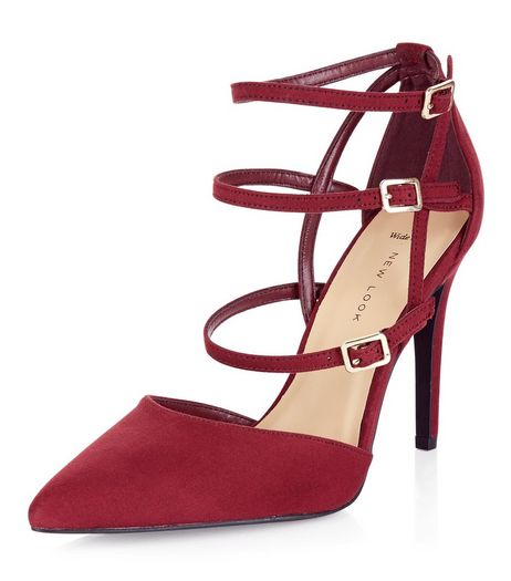 Wide Fit Dark Red Suedette Strappy Heels | New Look