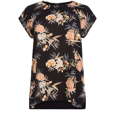 Curves Black Floral Print Woven Top | New Look