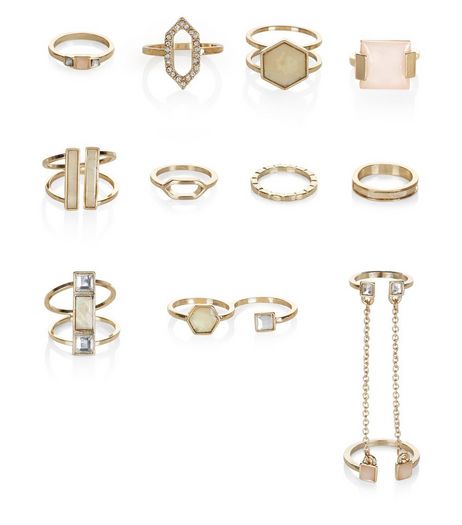 12 Pack Gold Geo Rings | New Look