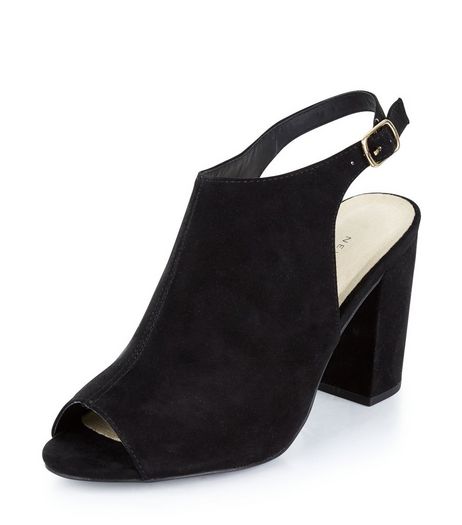 Wide Fit Black Comfort Suedette Sling Back Heels | New Look