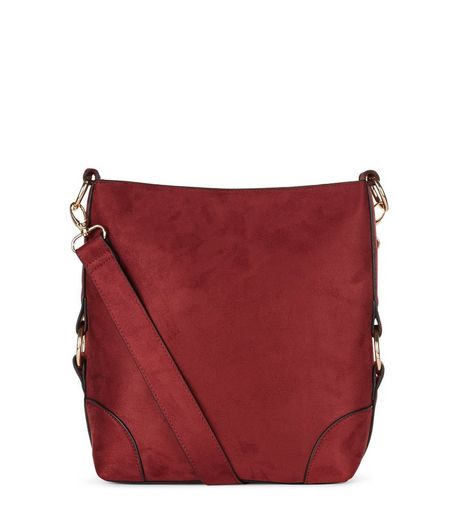 Dark Red Suedette Bucket Bag | New Look