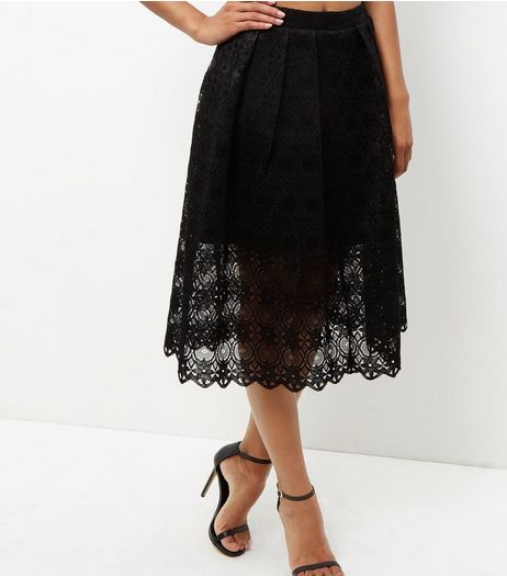 Black Lace Balloon Midi Skirt | New Look