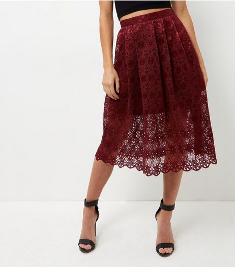 Burgundy Lace Balloon Midi Skirt | New Look