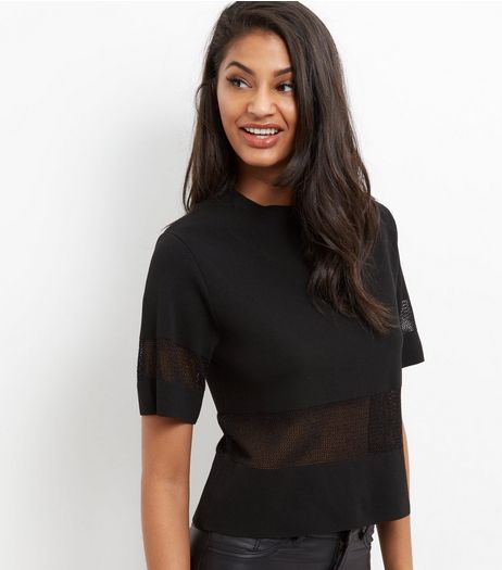 Black Sheer Panel T-Shirt | New Look