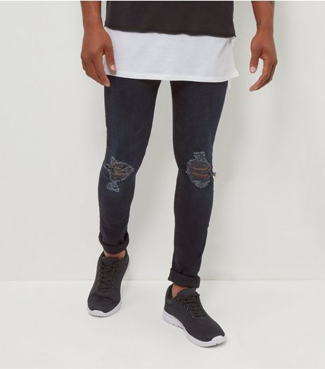 Navy Stonewash Rip Knee Super Knee | New Look