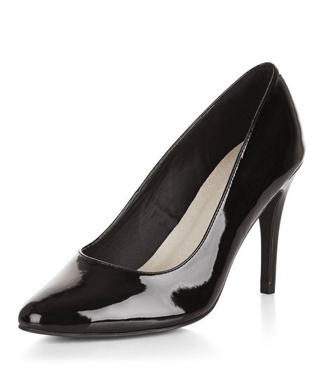 Wide Fit Black Comfort Patent Court Shoes | New Look