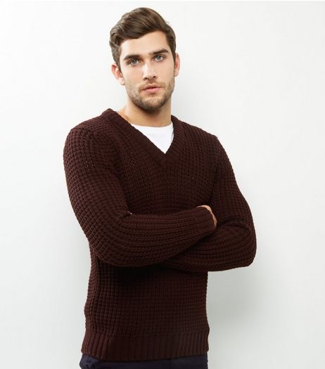 Burgundy V Neck Long Sleeve Jumper | New Look
